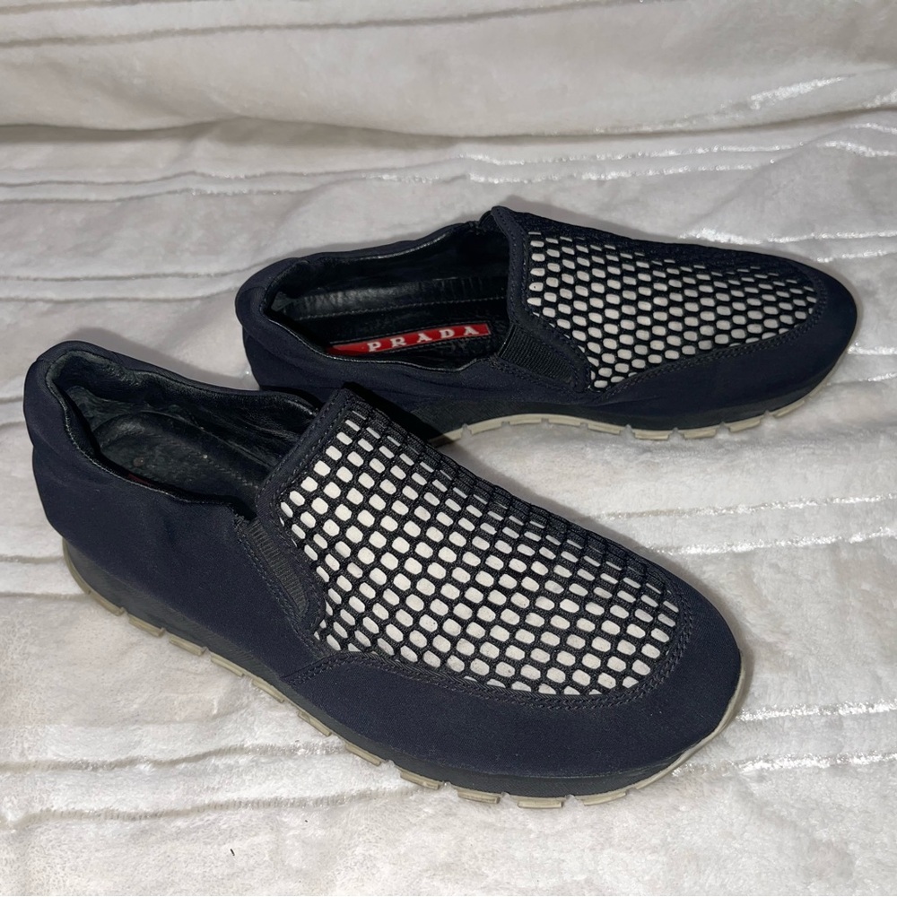 Prada Black Mesh Slip-On Sneakers